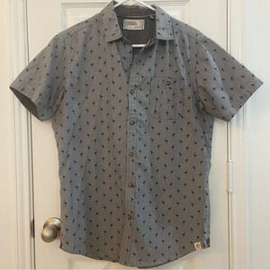 Free Planet‎ Men’s Grey Flamingo Short Sleeve Cotton Blend Button Down Medium